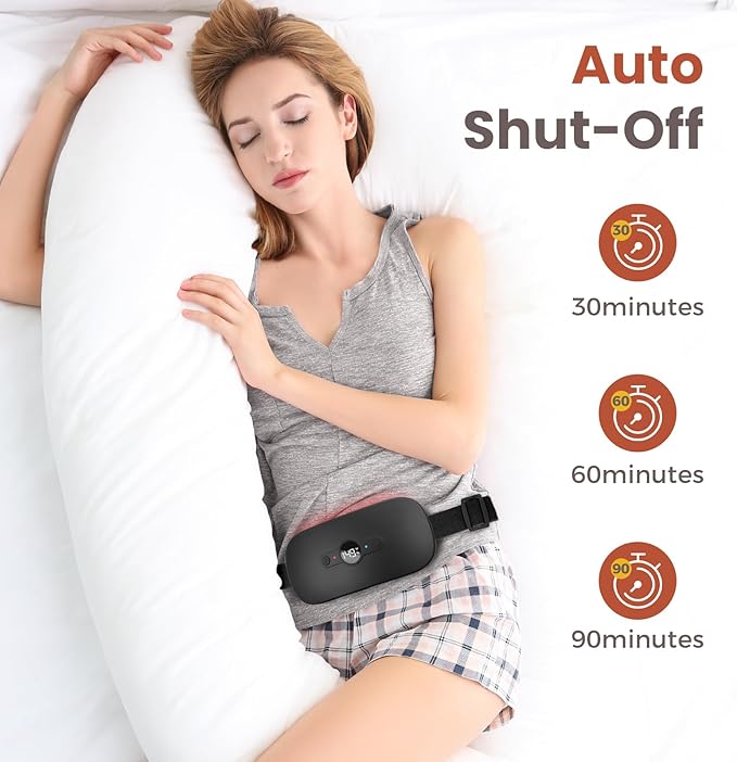 NOWWISH Heating Pad for Period Cramps Pain Relief, Portable Electric Cordless Menstrual Heating Pad Rechargeable with 6 Heat Levels and 6 Massage Modes, Mothers Day Gifts for Mom Daughter Wife, Black