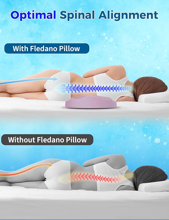 Fledano Lumbar Support Pillow for Bed – Floor Pillows & Cushions - Memory Foam Lower Back Pain Relief Pillow for Sleeping, Ergonomic Lumbar Pillow for Side & Back Sleepers, Sciatica & Hip Pain Relief