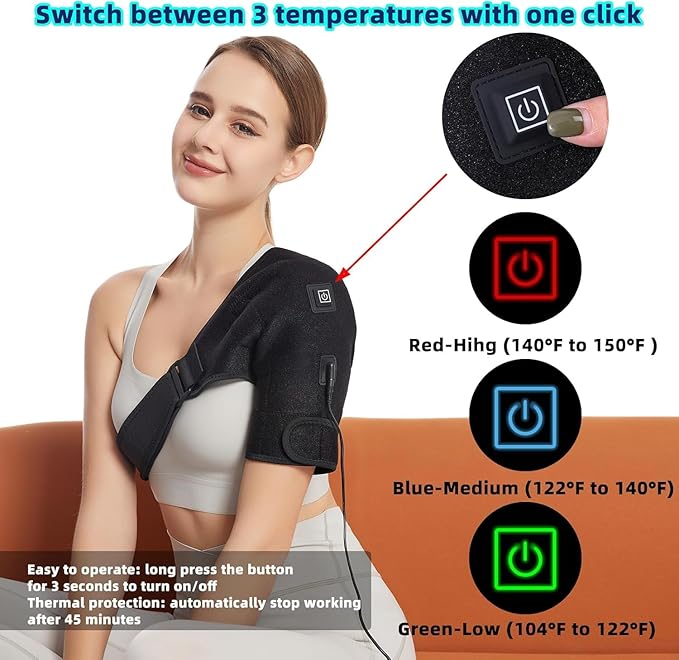 Shoulder Heating Pads for Pain Relief - Jade Stone Heated Shoulder Wrap with 3 Temperature Settings, Ideal for Rotator Cuff, Shoulder Soreness Relief at Home,Office-Jet Black