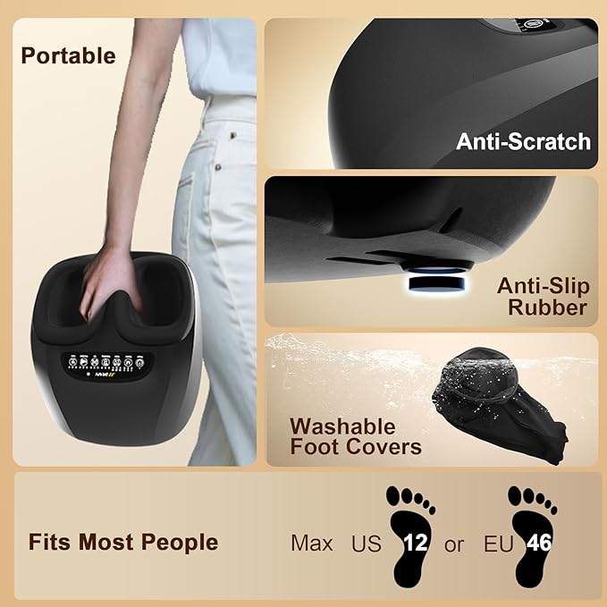 Foot Massager with Heat : Shiatsu Electric Foot Massagers Machine with Vibration & Compression for Plantar Fasciitis & Neuropathy - Relax for Home Office Use