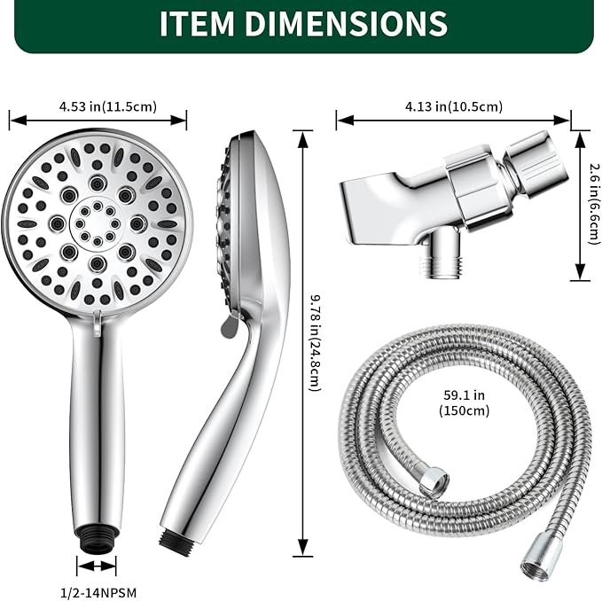 Shower Head, 6 Spray Modes Handheld Showerhead, High Pressure Hand Shower with 59 Inch Stainless Steel Hose and Adjustable Shower Head Holder, Chrome