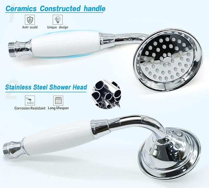 ENGA Vintage Hand-held Shower Rain Sprayer Telephone Shaped Ceramic Shower Head with 59 Inch Hose for Bathroom (Chrome Finish)