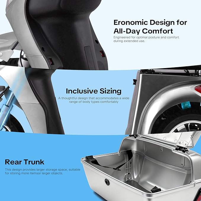 Super Large Electric 4 Wheel Mobility Scooters, Heavy Duty 800W Wheelchair Device, 25 Miles Long Range, All Terrain Mobility Scooter，Speed Adjust, Remote Key,Receive Ready to Ride (3 Wheel-Silver)