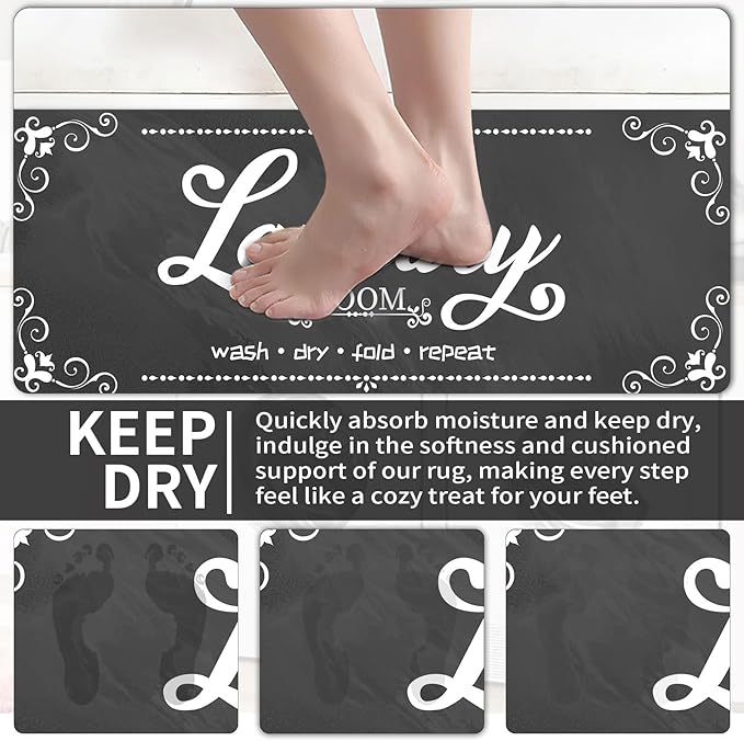 Laundry Room Rug Runner, 17.7"x45" Non Slip Grey Laundry Rugs, Farmhouse Washable Floor Laundry Mats for Laundry Room, Mudroom, Kitchen, Washroom, Bathroom, Hallway Entryway Area Rugs Decor