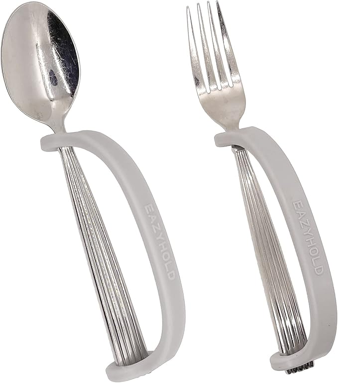 EazyHold Silver Silicone Universal Cuff, Weak Hand Grip Assistive Device for Large Hands or Limbs, Eating Utensils Holder, Adaptive Dining Ware, Tremors, Stroke, Arthritis 2-Pack 7.25"