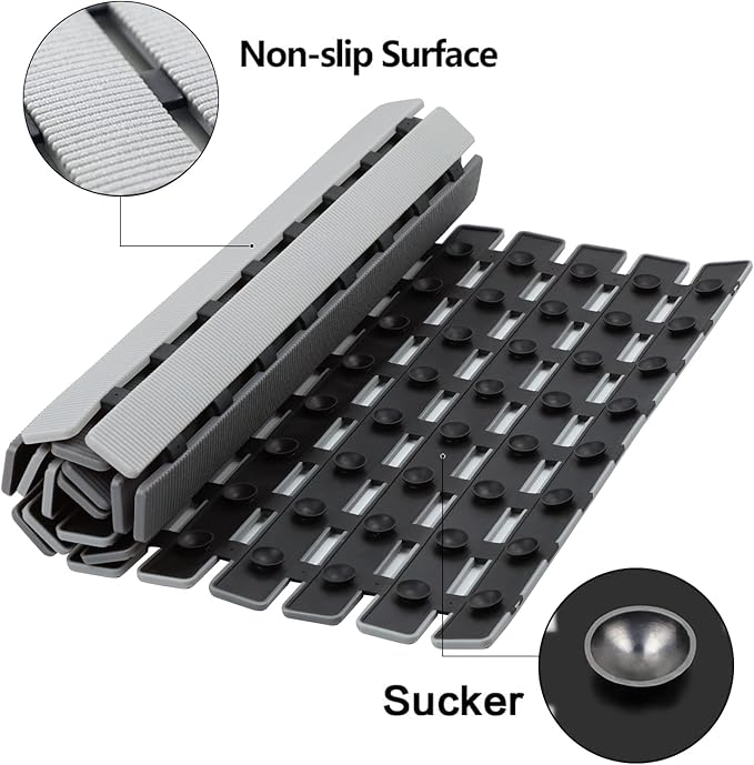 BEMISO Shower Mat Non Slip Bathtub Mat with Suction Cups and Drain Holes 27.5 x15.7 Inch Bath Mat for Tub & Shower.Easy Dry,Easy to Cut,Eco-Friendly