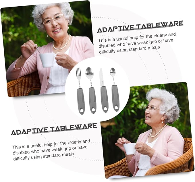 Adaptive Non-Slip Elderly Utensil with Bendable Handles Lightweight Stainless Steel Tableware for Disabled Seniors Hand Injury and Neurological Patients Easy Grip and Anti-Shaking