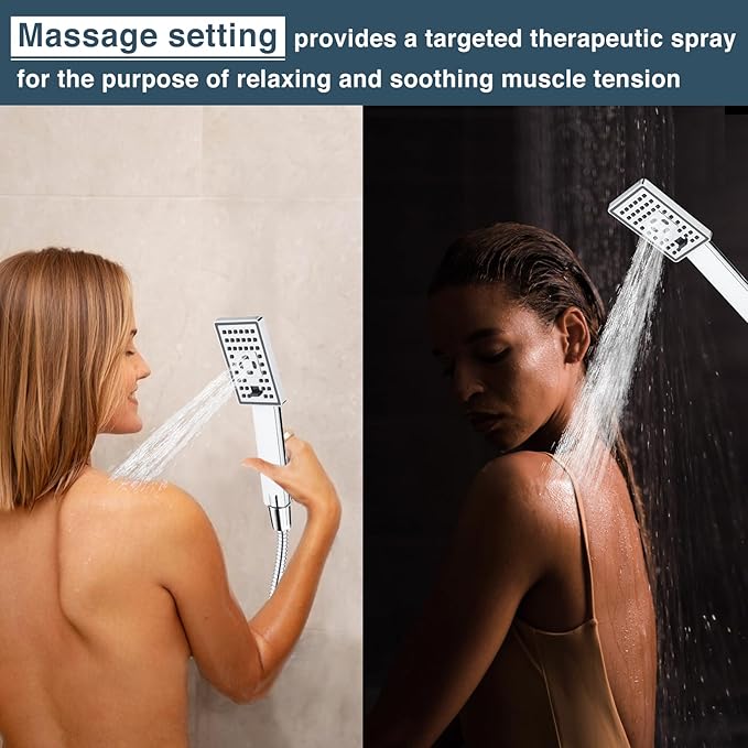 BRIGHT SHOWERS Handheld Shower Head Set High Pressure Hand Held Showerhead with 60 Inch Flexible Shower Hose and Adjustable Shower Arm Mount Bracket, 3 Spray Settings Shower Wand, Chrome