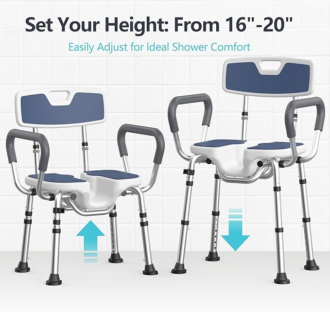 Shower Chair for Inside Shower U-Shape Seat,450lb Heavy Duty Shower Chair for Elderly and Disabled,Padded Armrests and Back,Height Adjustable Bath Chairs for Seniors Handicap,Easy Assembly