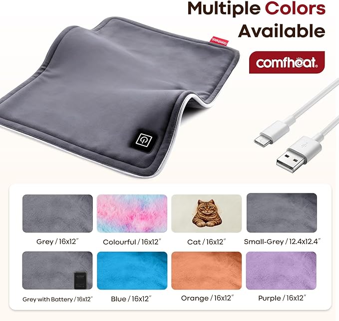 USB Heating Pad for Travel Warmth Outdoors, 5V Small Heated Pad FSA Eligible HSA Non-Rechargeable Heat Therapy for Pain Relief Abdomen Cramps, 3 Heat Settings & Auto Off (16"x 12") Gray