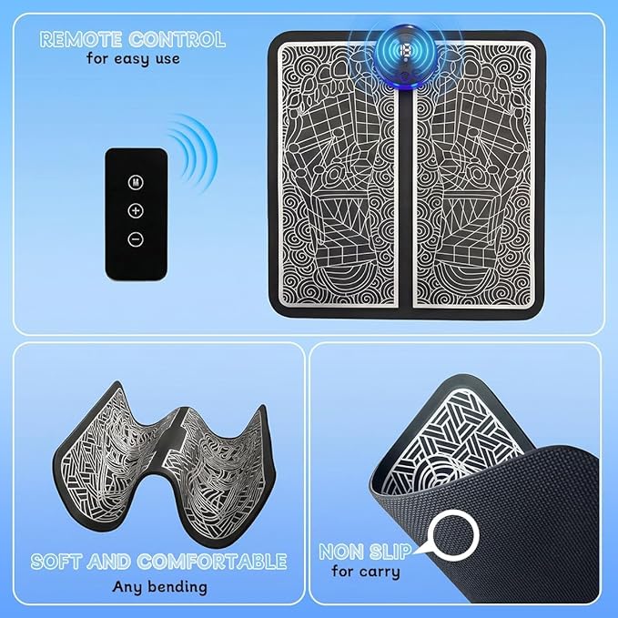Foot Massager with Remote Control, Foot Stimulating Massage Mat Improves and Promotes Muscle Stimulator for Neuropathy & Recovery, 8 Modes 19 Levels, Foot Mat System for Pain Relief