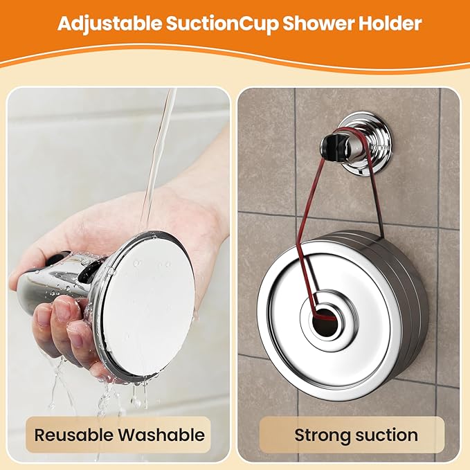 Strong Suction Cup Shower Head Holder - No Drill Handheld Shower Bracket for Seniors, Kids & Pets, Tool-Free Adjustable Height Bathing Aid for Tile/Glass, Rustproof ABS Construction
