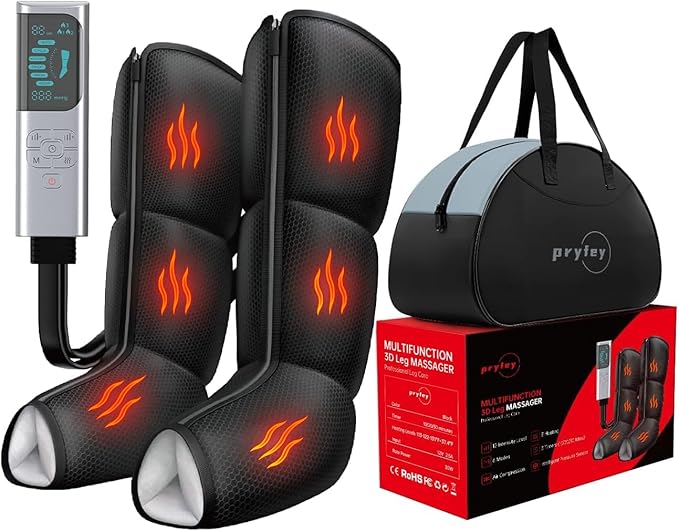 Leg Massager with Heat and Compression, Foot Massager for Circulation and Pain Relief, 3 Timers, 12 Intensity, 6 Modes,3 Heating with Knee Massager,Gifts for Man Woman,Black