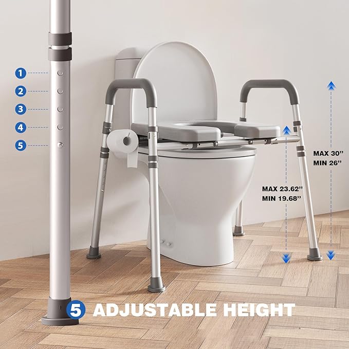 Loyoda Toilet Seat Risers for Seniors, Raised Toilet Seat with Padded Handles & Seat, 400 LBS Raised Toilet Seat with Adjustable Height & Width for Pregnant, Disabled, Handicapped,(Gray)