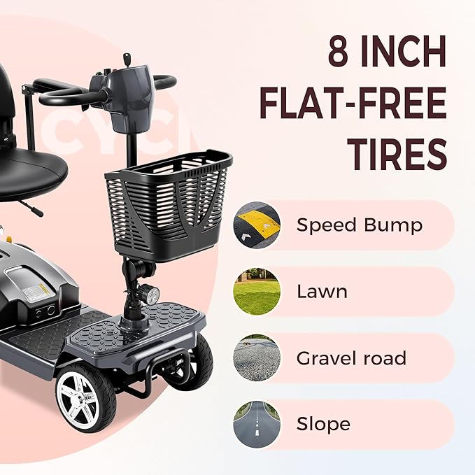 4 Wheel Mobility Scooter for Seniors & Adults 15 Mile Range, 6 MPH Powered Mobility Scooter with 300 lbs Capacity, Foldable Compact Mobility Scooter for Travel, Electric Wheelchair Gray