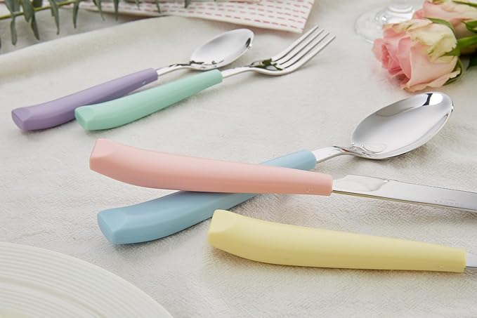 ANNOVA Silverware Set Stainless Steel Colorful Handle Tableware Kitchen Flatware Set Utensils, Includes Dinner Knives, Forks, Spoons, Salad Forks & Dessert Spoons (Pastel Mix, 20 Pieces)