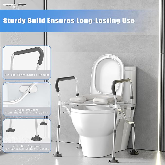 Raised Toilet Seat with Handles, Toilet Seat Riser for Seniors with Adjustable Height, 400lb Handicap Elevated Toilet Seat for Elderly, Pregnant, Fit Any Toilet