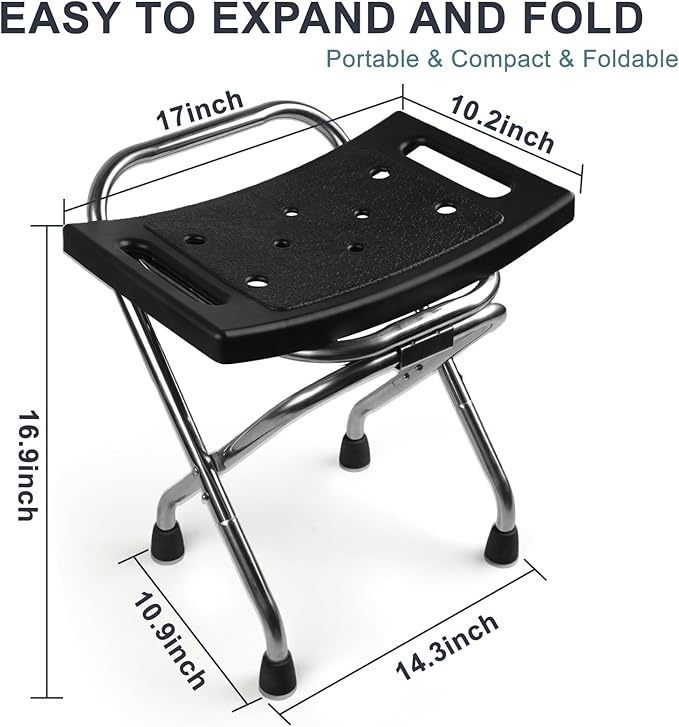 Shower Chair Seat, Stainless Shower Chair for Folding, Safety Anti-Slip Shower Bath Chairs for Seniors/Disabled by