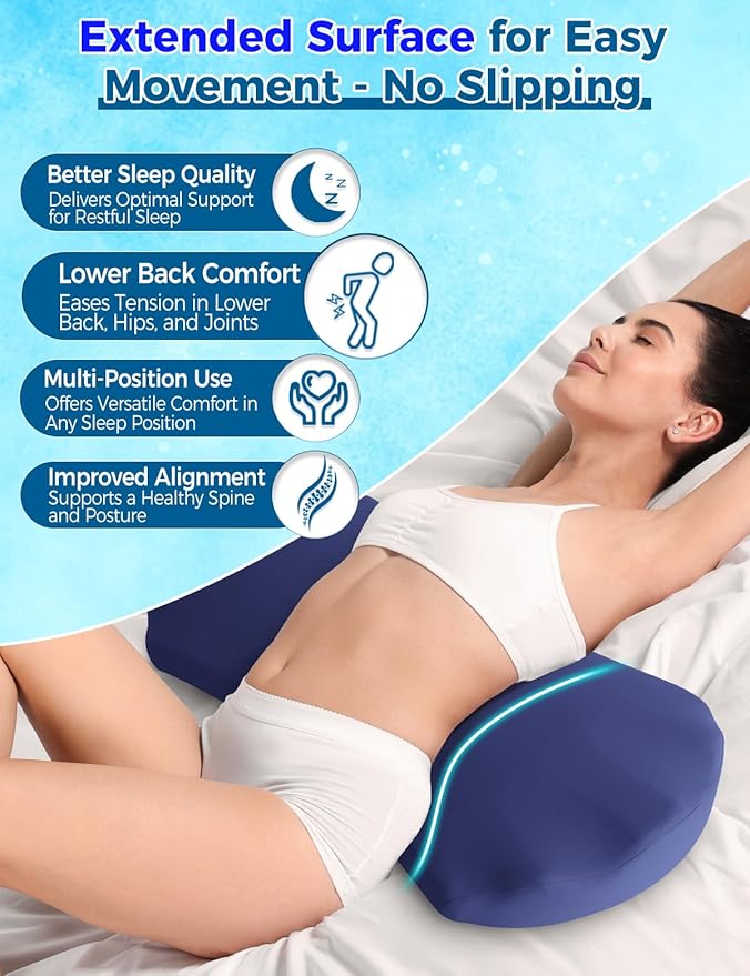 Fledano Lumbar Support Pillow for Bed – Memory Foam Lower Back Pain Relief Pillow for Sleeping, Ergonomic Lumbar Pillow for Side & Back Sleepers, Sciatica & Hip Pain Relief, Washable Cooling Cover