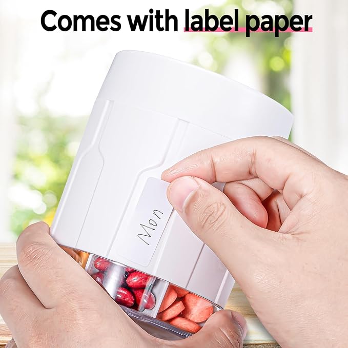 Betife Extra Large Supplement Organizer,Weekly Pill Organizer Bottle, Daily Pill Dispenser with 7 Large Compartments, Organizer to Hold 7 Day Vitamin Medication,21 Labels and a Cleaning Brush（White）