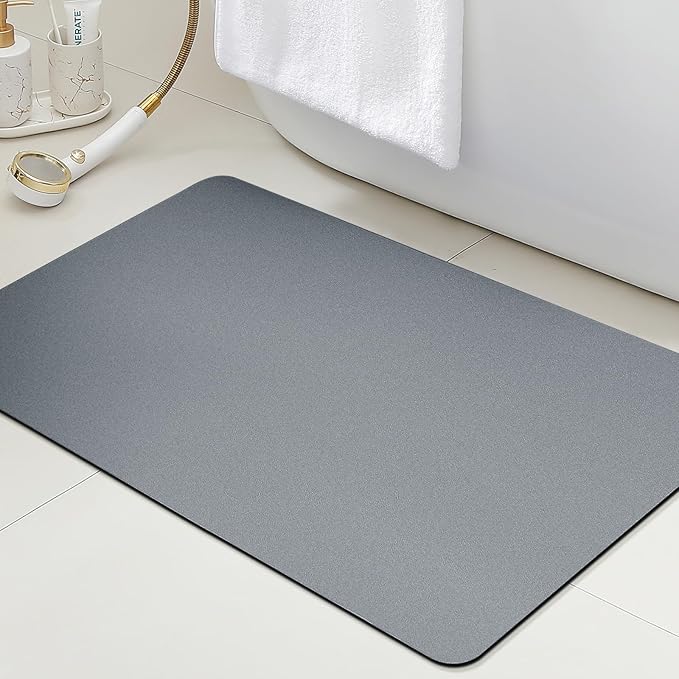 ACCUMTEK Non Slip Bath Mat, Thin Bathroom Rugs Fit Under Door, Quick Dry Bath Mats, Machine Washable Bath Rugs for Bathroom, Bathtub & Kitchen, Light Gray/Solid/35 x24