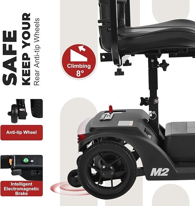 Metro Mobility 4 Wheel Powered Mobility Scooters, 330 lbs Capacity Mobility Scooters for Adults, Folding Mobility Scooter Lightweight, Electric Scooters for Seniors 15 Miles Range LED Light Black
