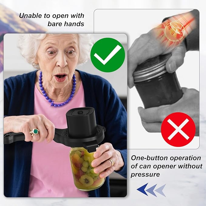 Electric Jar Opener, Bottle Opener, Smoothly Electric Adjustable Design, Comfortable Easy-Grip Handle, Multifunctional for Seniors & Weak Hands & Kids, Gift for Mother