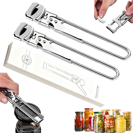 2Pcs Adjustable Stainless Steel Jar Opener for Seniors, Manual Can Opener & Bottle Opener Set for Weak Hands, Easy Grip Jar Opener Gripper for Arthritis and Limited Hand Strength