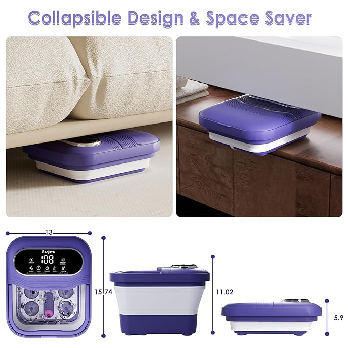 Ranjova Foot Spa Electric Rotary Massage, Collapsible Foot Bath with Heat, Bubble Jets,Temp Control, and 24 Motorized Shiatsu Massage Balls, Pedicure Foot Spa for Feet Relaxation (Blue)