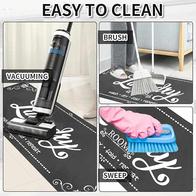 Laundry Room Rug Runner, 17.7"x45" Non Slip Grey Laundry Rugs, Farmhouse Washable Floor Laundry Mats for Laundry Room, Mudroom, Kitchen, Washroom, Bathroom, Hallway Entryway Area Rugs Decor
