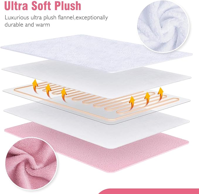 Foot Warmer Electric, Heating Pad King Size Ultra Soft Flannel, Extra Large for Bed, Abdomen, Feet, Back, Cramp, Office/Home Under Desk, 10ft Cord, Auto Off, 22" x 20" - Pink