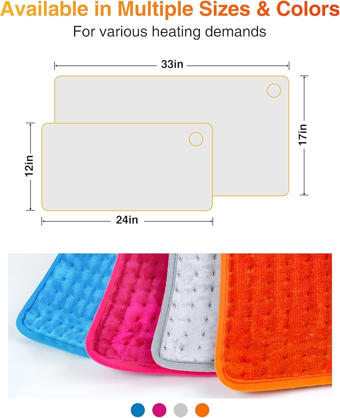 WOOMER Extra Large Heating Pad, Electric Heating Pad for Back Pain & Cramps Relief, Heat Pad with Multi-Color Option, Moist Heat Therapy Feature, Auto Shut-Off, Power Cords Storage Belt
