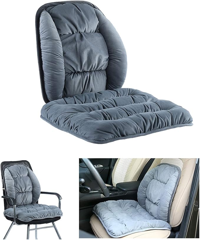 ALIBO Soft and Warm Bottom Chair Cushion Back Lumbar Support Set Non-Slip Velvet Coccyx Sitting Pads Adjustable Low Back Pain Relief Pillow for Adults