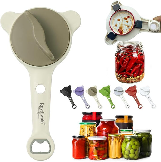 4-in-1 Jar Opener, Adjustable Jar Opener for Seniors, Kitchen Tool Designed Specifically for Seniors and Those with Limited Physical Strength, Suitable For Beer, Salad Dressing, Jar (Beige)