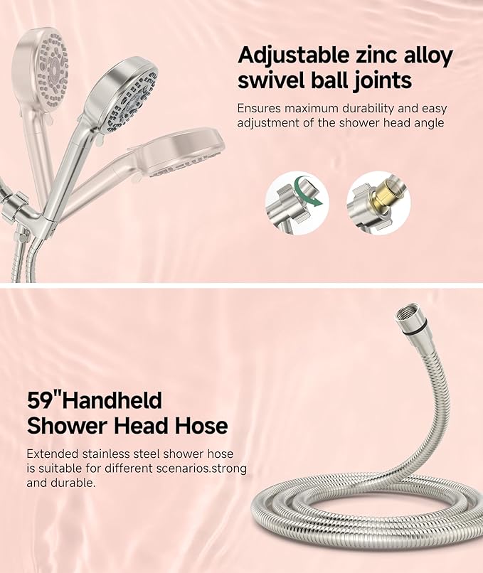 Filtered Shower Head with Handheld, 9-Spray Mode High Pressure Detachable Shower Head with Filters for Hard Water - Remove Chlorine Brushed