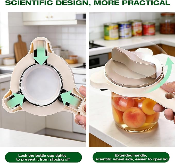 RAIN SPIRIT Adjustable Jar Opener for Seniors & Weak Hands – Ergonomic Manual Bottle Cap Opener for Small to Large Lids (1"-3.5") – Multifunction Kitchen Tool for Arthritic Hands, Beer, Sauces & Jars