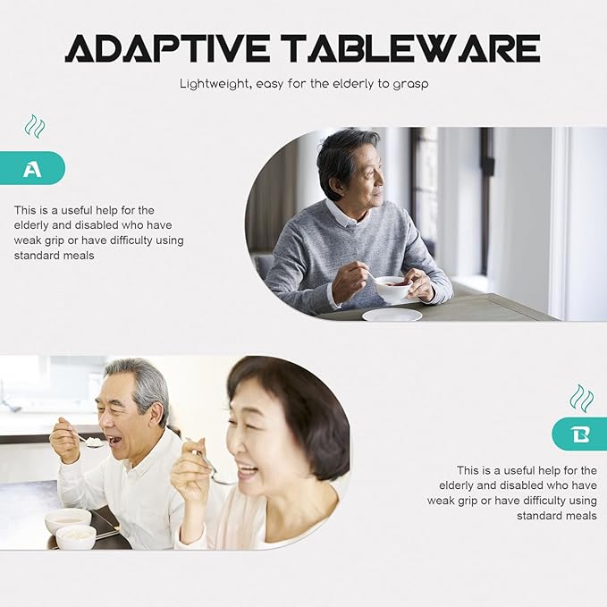 Healifty Adaptive Tableware Set Lightweight Non-Slip Utensils for Elderly with Hand Tremors Includes Fork and Two Spoons Easy Grip Eating Aid for Daily Living