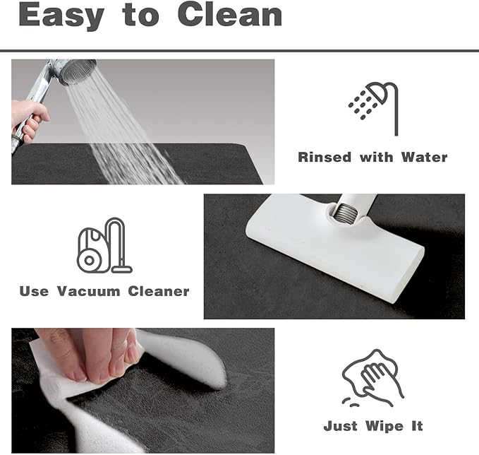 TYUU Black Bath Mat, Bathroom Rugs Non Slip Washable Thin Absorbent Quick Dry Bath Mat Fits Under Door Bathroom Floor Mat Perfect for Bath, Shower, or Sink 36"x48" Black