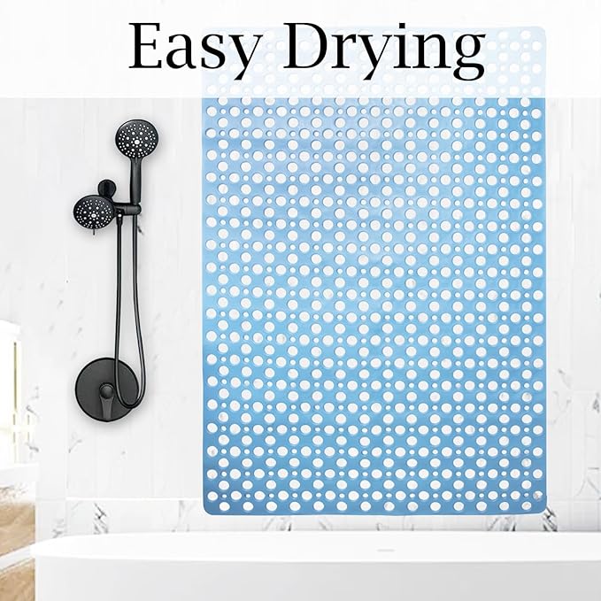 Tiamo Extra Large Shower Mat Non Slip,47 * 31 Inch Bathtub Mat for Shower with Big Suction Cups,Oversized Anti Slip Bath/Shower Mats for Inside Outside Shower,Perfect for Elderly, Blue