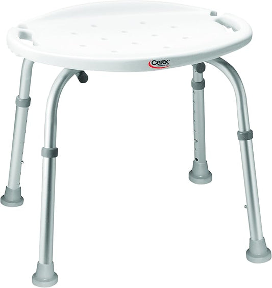 Carex Adjustable Bath and Shower Seat – Shower Stool - Aluminum Bath Seat - Shower Chair with Handle