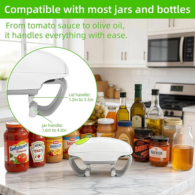 Electric Jar Opener, Higher Torque Automatic Jar Openers with One-Touch, Easy Opening, Adjustable for Most Size Lids, Kitchen Gadget for Home Use, For Arthritic Hands, Weak Hands and Seniors and Chef
