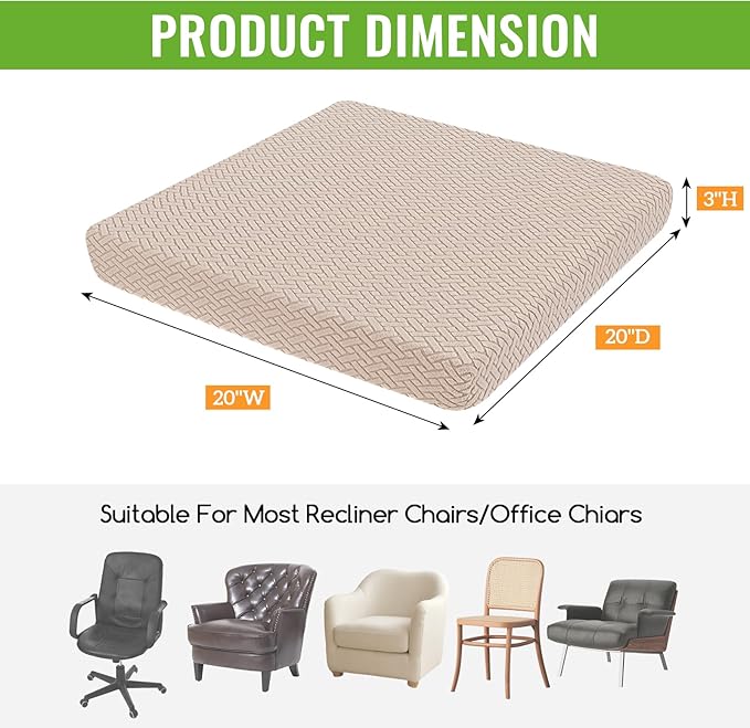 Recliner Cushions for Long Sitting Foam Seat Cushion Soft Tufted Layer for Elderly Seniors, Recliner Chair, Floor Pillow, Office Chair, Car, No Pressure on Thighs, 20X20X3 Inch - Knitted Khaki