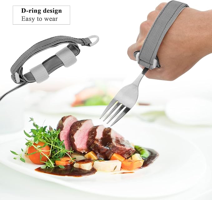 Beautyflier Spoon Fork Universal Cuff Utensil Adjustable Holder Strap for Holding Cutlery, Pens, Toothbrushes for Elderly or Individuals with Weak Grip (Gray)
