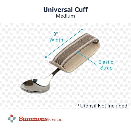 Sammons Preston Universal Cuff, Medium, Leather Adaptive Utensil & Writing Aid Holder with Elastic Strap, 3" Knuckle Width, Assistive Device for Limited Hand Ability or Grip Strength