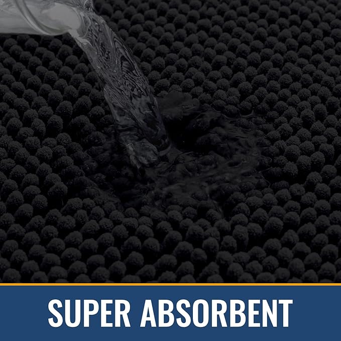 Arotive Bathroom Rugs 47x17, Extra Soft Absorbent Shaggy Chenille Bath Rugs, Machine Washable Rubber Backing Non-Slip Bath Mats for Bathroom Floor Tub and Shower, Home Decor Accessories, Black