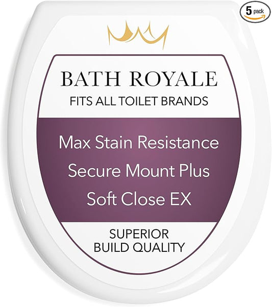 Bath Royale Toilet Seat (Round or Elongated), Slow Close (Soft Close, Quiet Close), Stain-Resistant and Easy to Clean, Fits All Toilet Brands, Premium Series or Heavy Duty Executive Series - 5 Pack