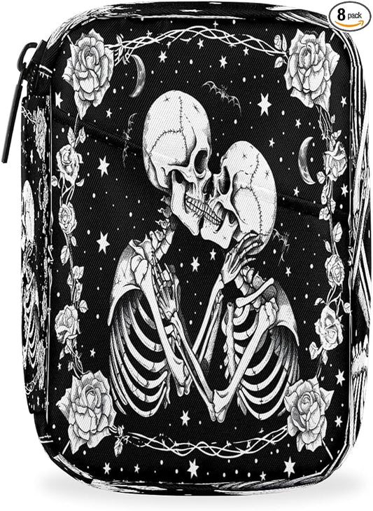 Weekly Travel Pill Organizer Case for Purse with Removable 7 Day Box Portable Compact Size Pill Box Fashionable Pill Container for Medicine Vitamin Supplement Skull Halloween Goth
