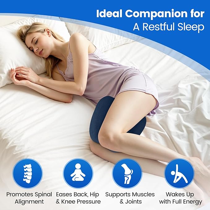 Knee Pillow for Side Sleepers, High-Density Memory Foam Leg Pillow for Side Sleeping, Heart-Shaped Design for Knees, Hips & Spinal Alignment, Blue