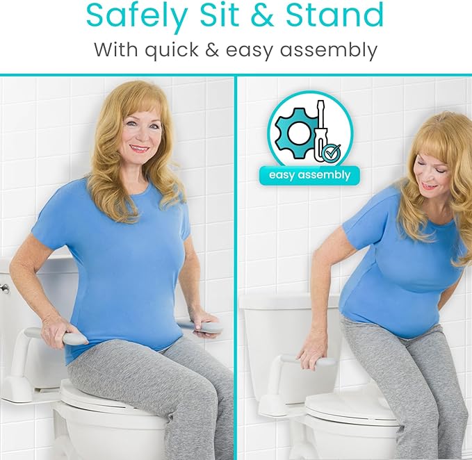 Vive Toilet Safety Rail with Flip-Up Handles - 450 lb Capacity Senior Safety Frame for Elderly & Disabled - Handicap Grab Bar Riser Stand Assist with Arms for Bathroom Assistance & Raised Toilets
