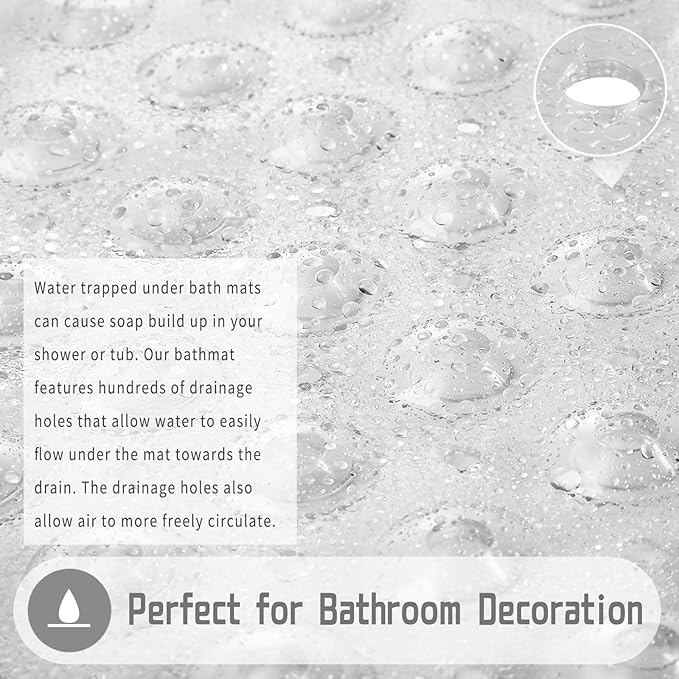Yimobra 2-Pack Shower Mat Bathtub Mat Non Slip 40 x 16, Bath Mat for Tub Floor with Big Suction Cups and Drain Holes, Machine Washable Shower Mats for Inside Shower, Phthalate Latex Free, Clear